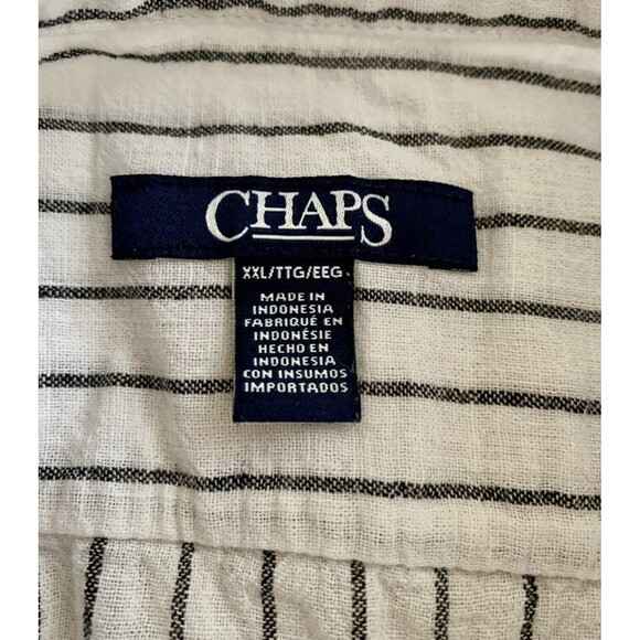 Chaps Black White Striped Linen Blend Bell Sleeve Button Up Blouse Top Plus XXL - Picture 5 of 11